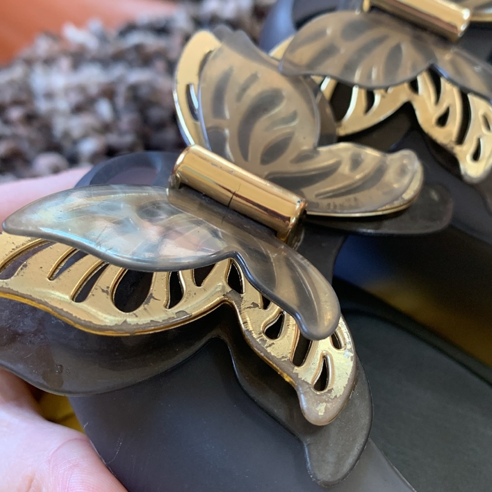 Charcoal Gray Gold Butterfly Melissa Ultragirl Adult Women’s Slip On Shoes - Picture 9 of 12